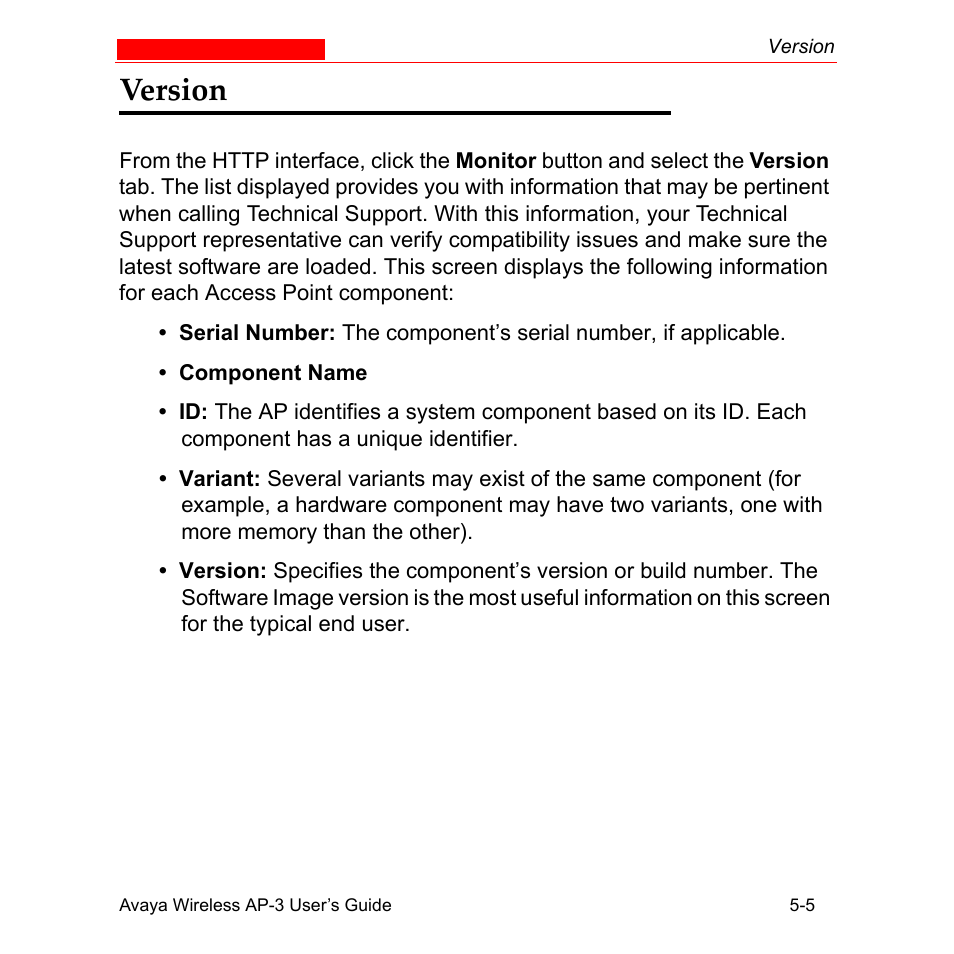 Version, Version -5 | Avaya Wireless AP-3 User Manual | Page 229 / 425