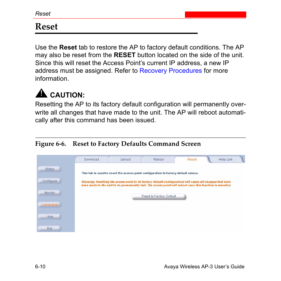 Reset, Reset -10 | Avaya Wireless AP-3 User Manual | Page 253 / 425