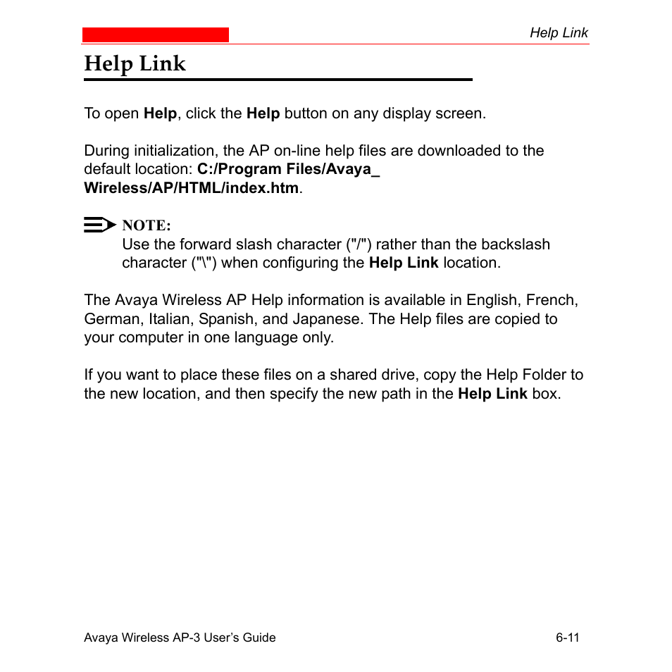 Help link, Help link -11 | Avaya Wireless AP-3 User Manual | Page 254 / 425