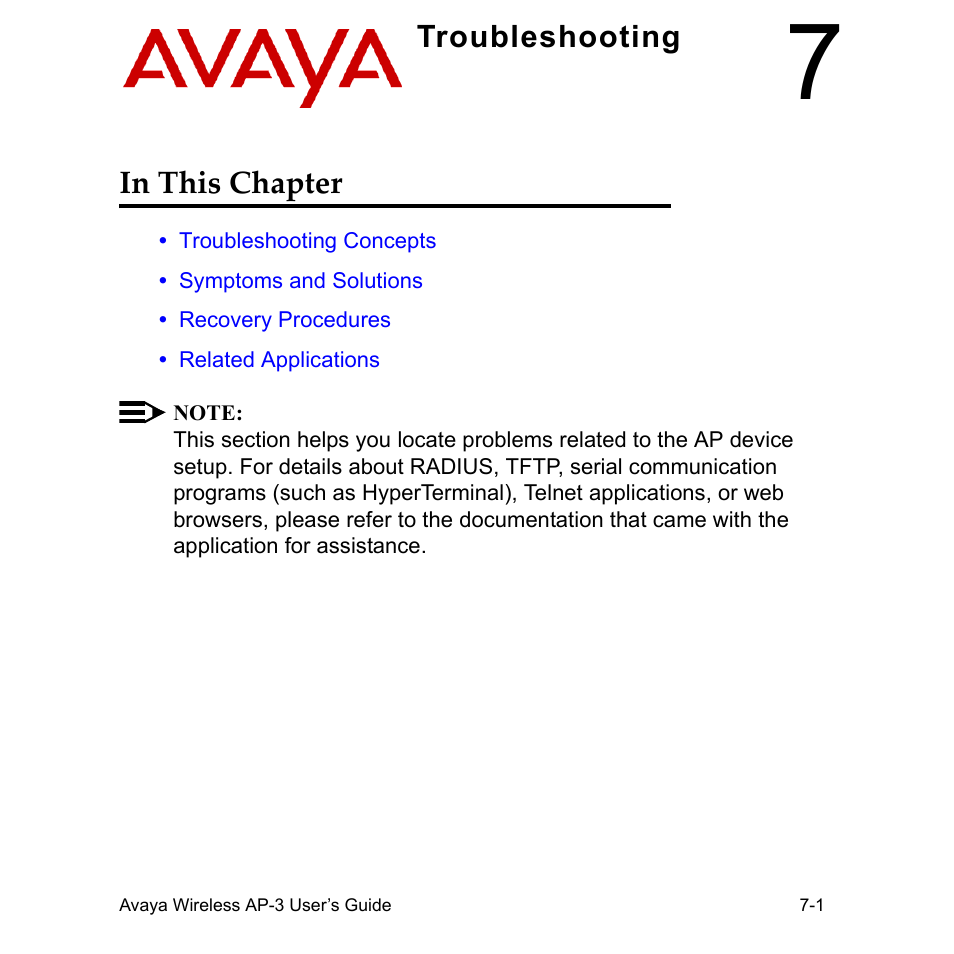 Troubleshooting, In this chapter, In this chapter -1 | Avaya Wireless AP-3 User Manual | Page 256 / 425