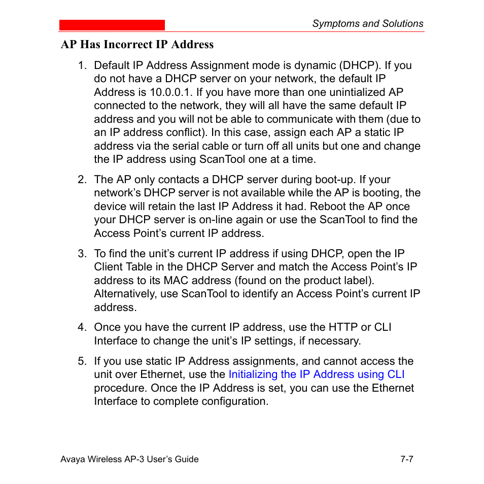 Ap has incorrect ip address, Ap has incorrect ip address -7 | Avaya Wireless AP-3 User Manual | Page 262 / 425