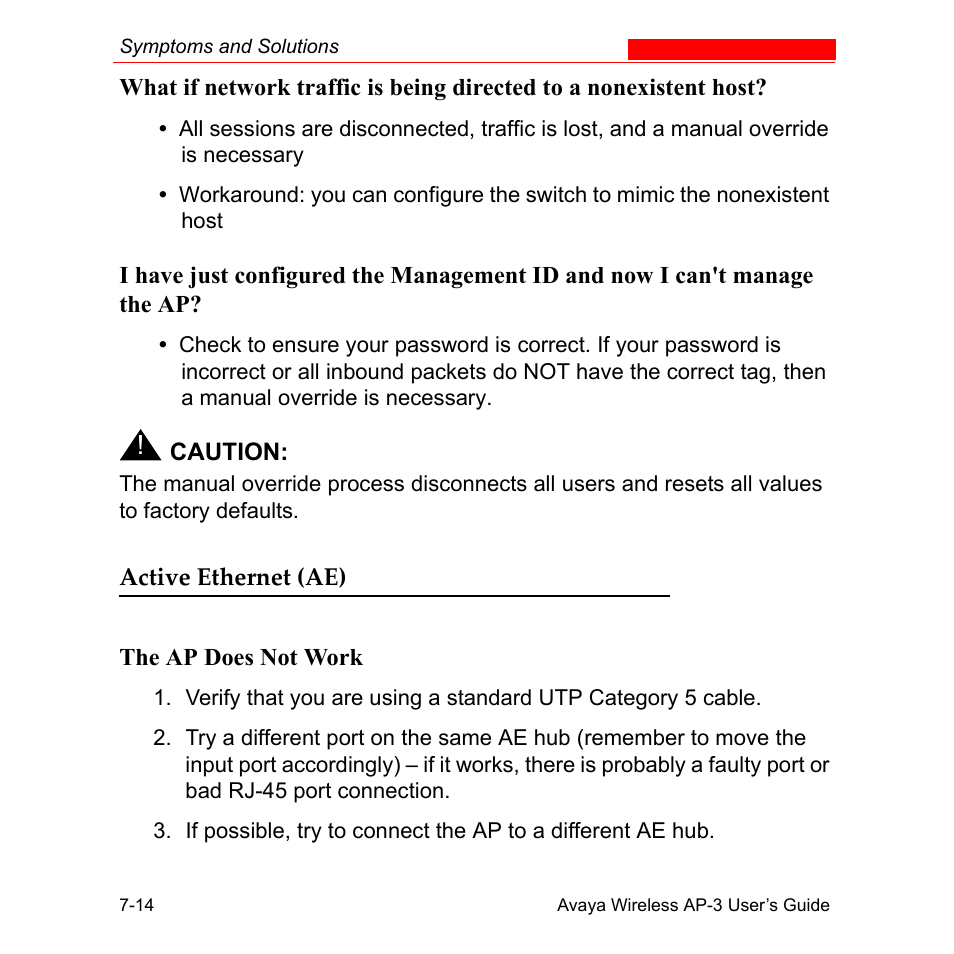 Active ethernet (ae), The ap does not work, Active ethernet (ae) -14 | The ap does not work -14 | Avaya Wireless AP-3 User Manual | Page 269 / 425