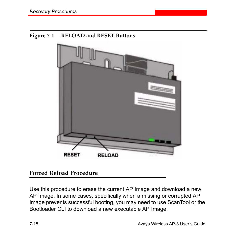 Forced reload procedure, Forced reload procedure -18, E forced reload procedure to er | Forced reload, Procedure | Avaya Wireless AP-3 User Manual | Page 273 / 425