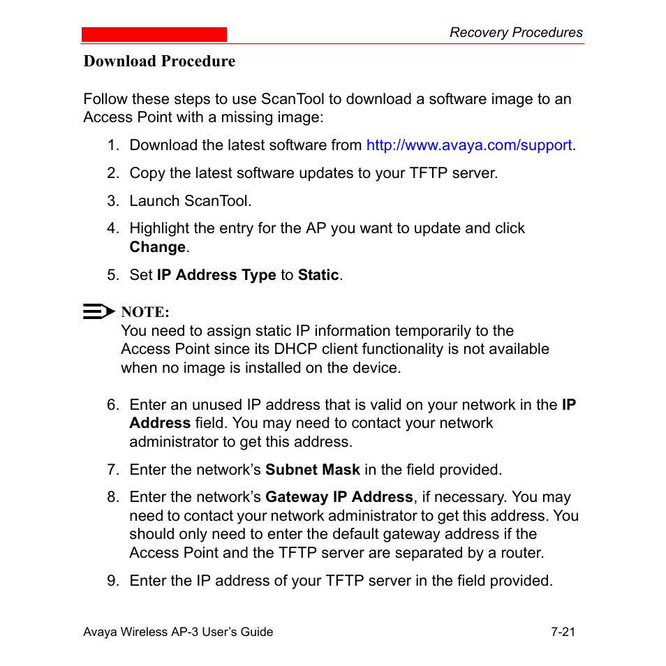 Download procedure, Download procedure -21 | Avaya Wireless AP-3 User Manual | Page 276 / 425