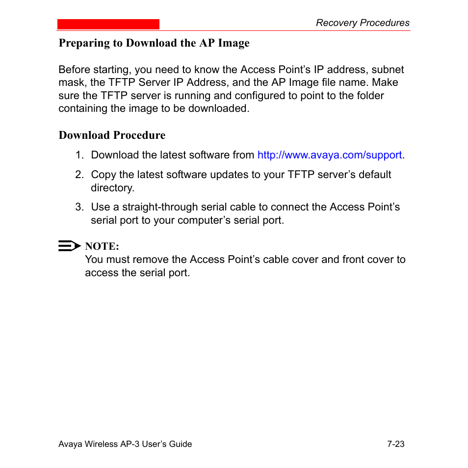 Preparing to download the ap image, Download procedure | Avaya Wireless AP-3 User Manual | Page 278 / 425