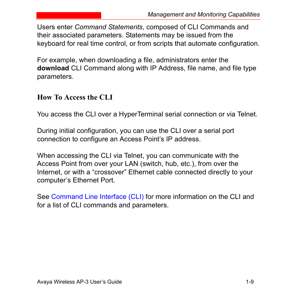 How to access the cli, How to access the cli -9 | Avaya Wireless AP-3 User Manual | Page 29 / 425