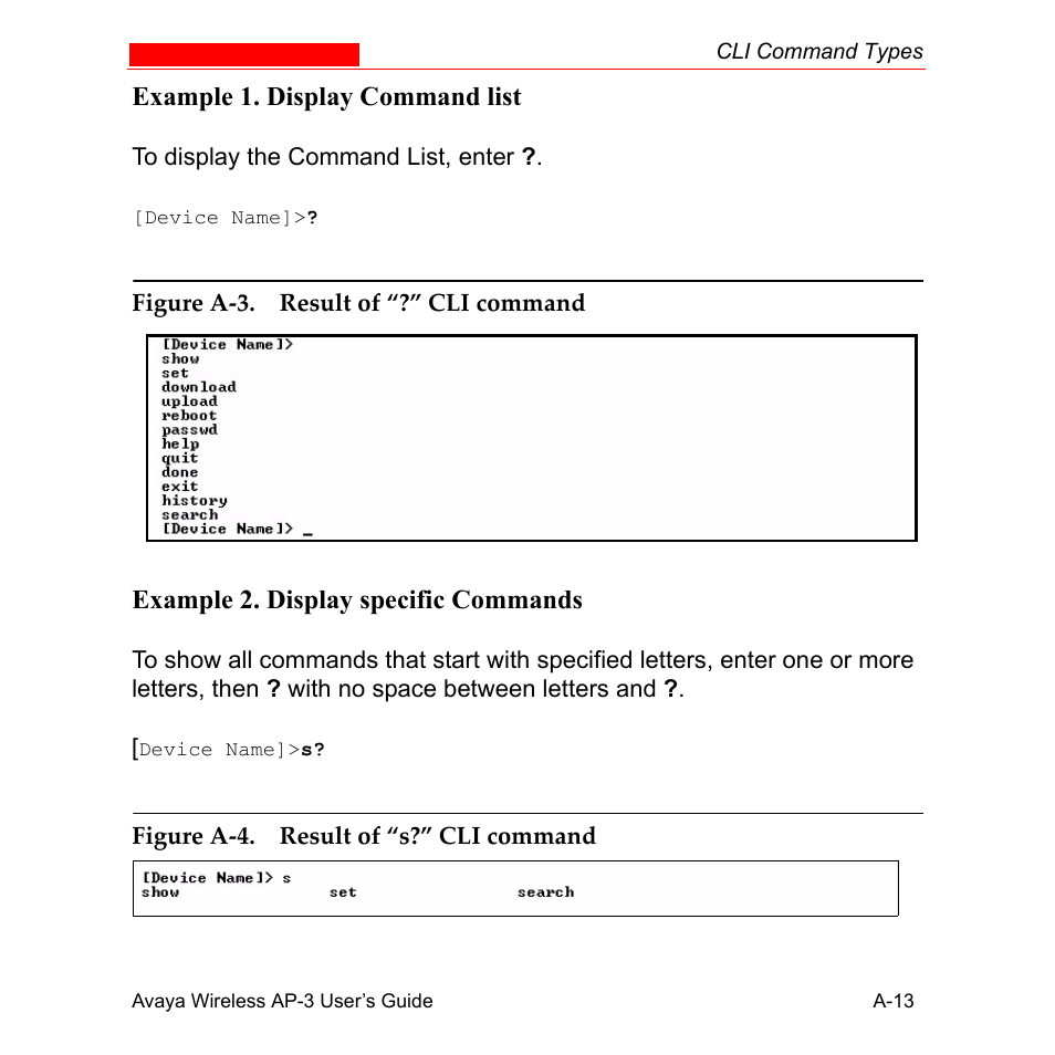 Example 1. display command list, Example 2. display specific commands | Avaya Wireless AP-3 User Manual | Page 299 / 425