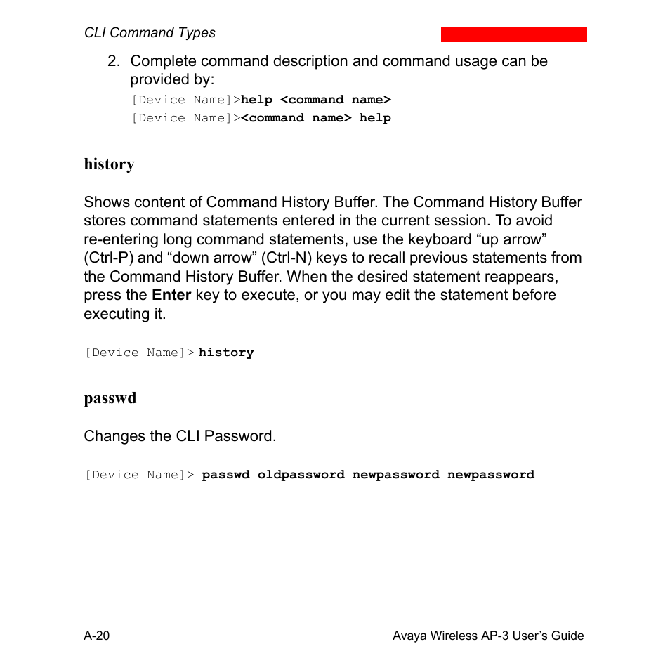 History, Passwd | Avaya Wireless AP-3 User Manual | Page 306 / 425