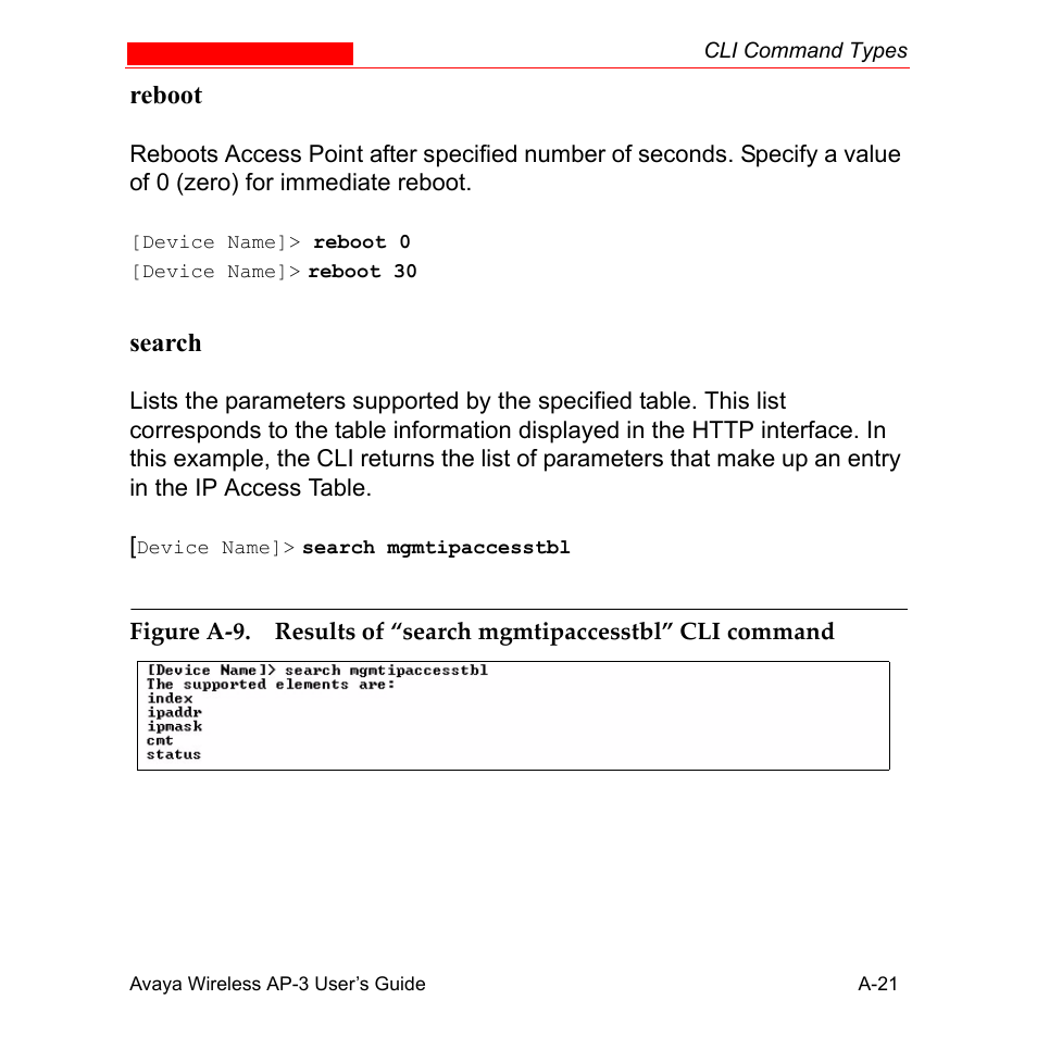 Reboot, Search | Avaya Wireless AP-3 User Manual | Page 307 / 425