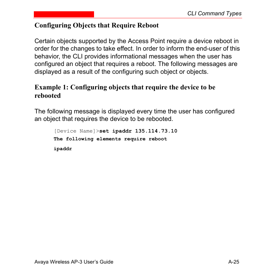 Configuring objects that require reboot | Avaya Wireless AP-3 User Manual | Page 311 / 425