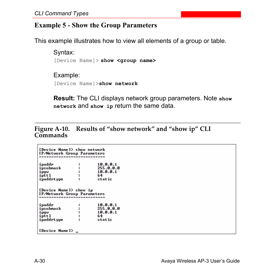 Example 5 - show the group parameters | Avaya Wireless AP-3 User Manual | Page 316 / 425