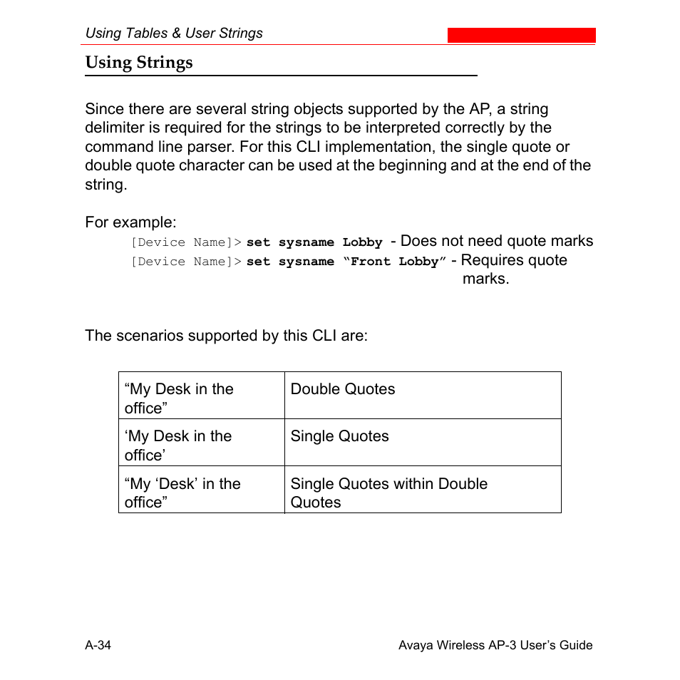 Using strings | Avaya Wireless AP-3 User Manual | Page 320 / 425