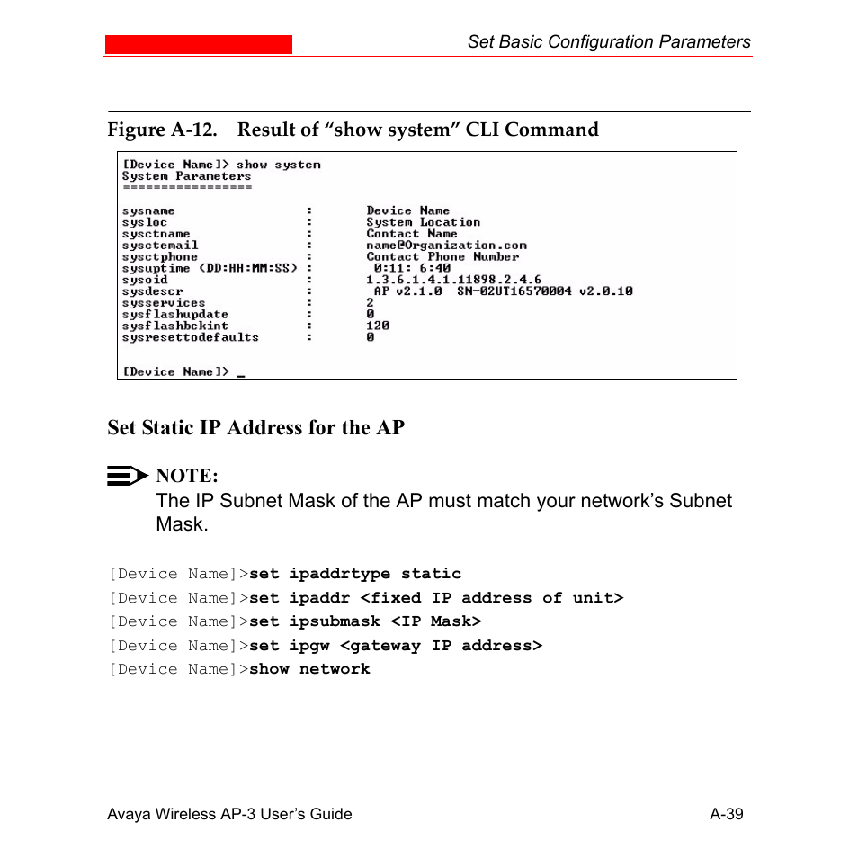 Set static ip address for the ap | Avaya Wireless AP-3 User Manual | Page 325 / 425