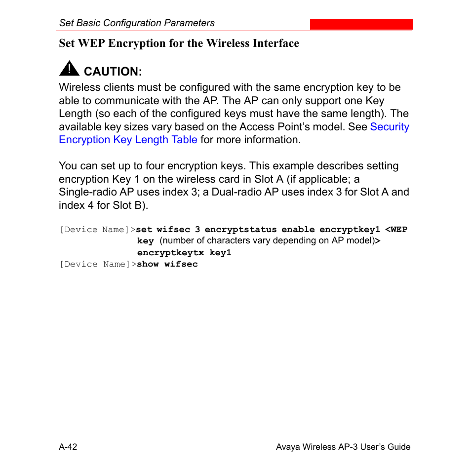 Set wep encryption for the wireless interface | Avaya Wireless AP-3 User Manual | Page 328 / 425