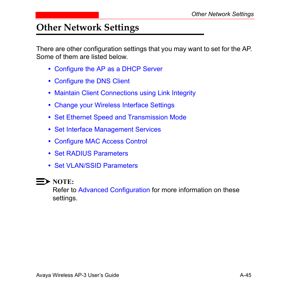 Other network settings | Avaya Wireless AP-3 User Manual | Page 331 / 425