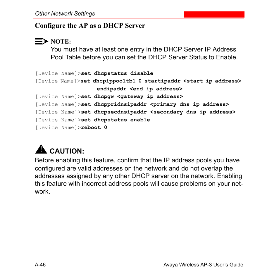 Configure the ap as a dhcp server | Avaya Wireless AP-3 User Manual | Page 332 / 425