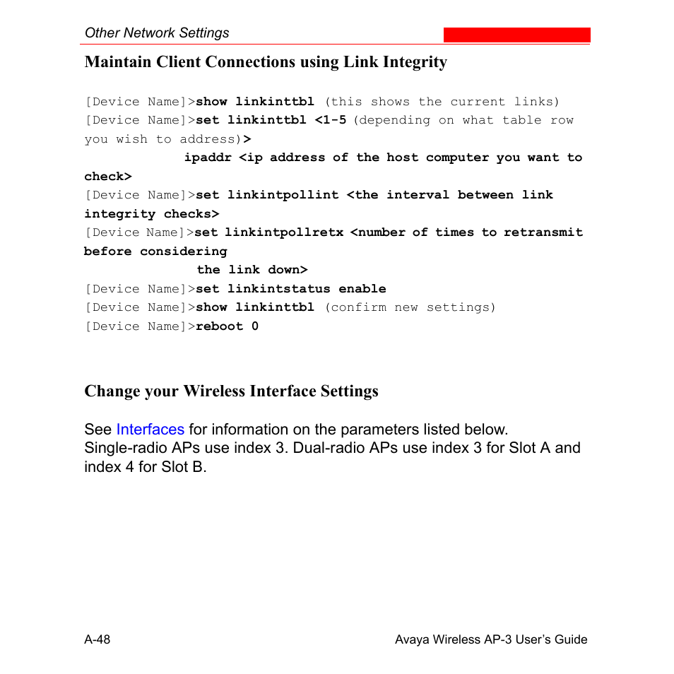 Maintain client connections using link integrity, Change your wireless interface settings | Avaya Wireless AP-3 User Manual | Page 334 / 425
