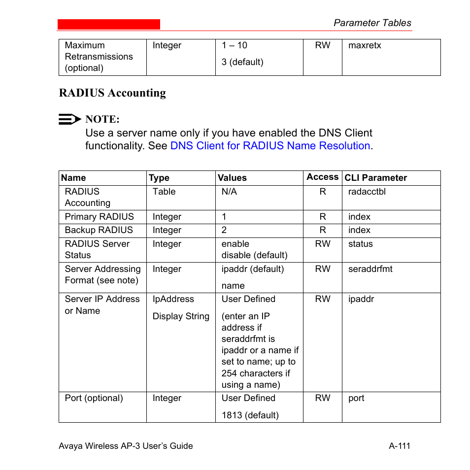 Radius accounting | Avaya Wireless AP-3 User Manual | Page 397 / 425