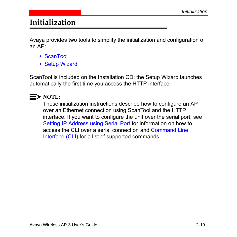 Initialization, Initialization -19 | Avaya Wireless AP-3 User Manual | Page 50 / 425