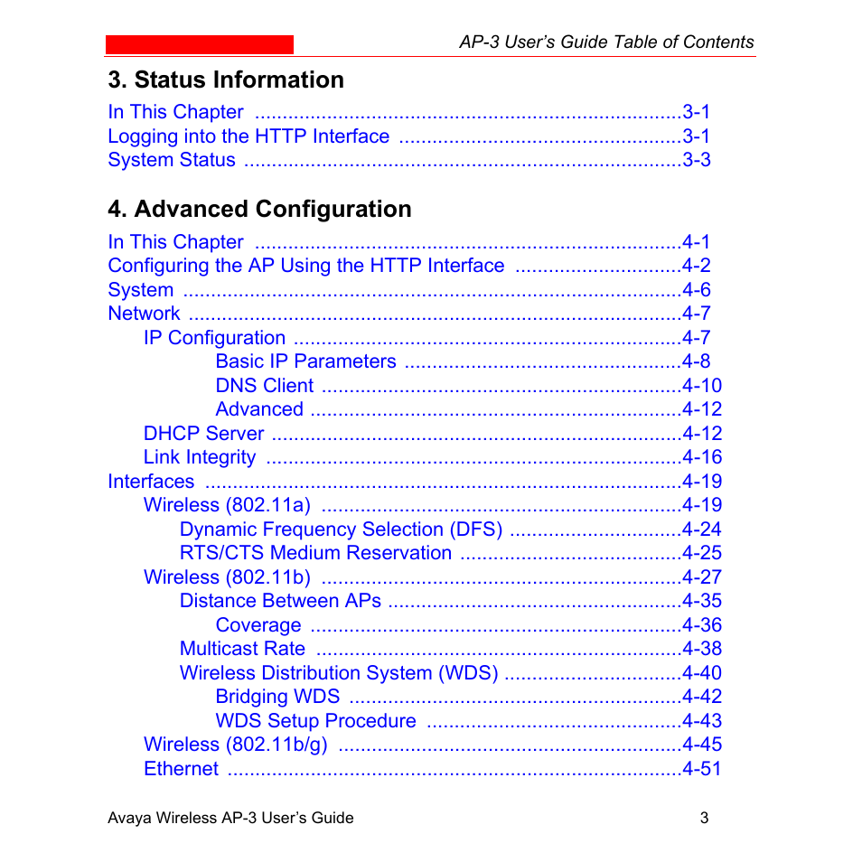 Status information, Advanced configuration | Avaya Wireless AP-3 User Manual | Page 7 / 425