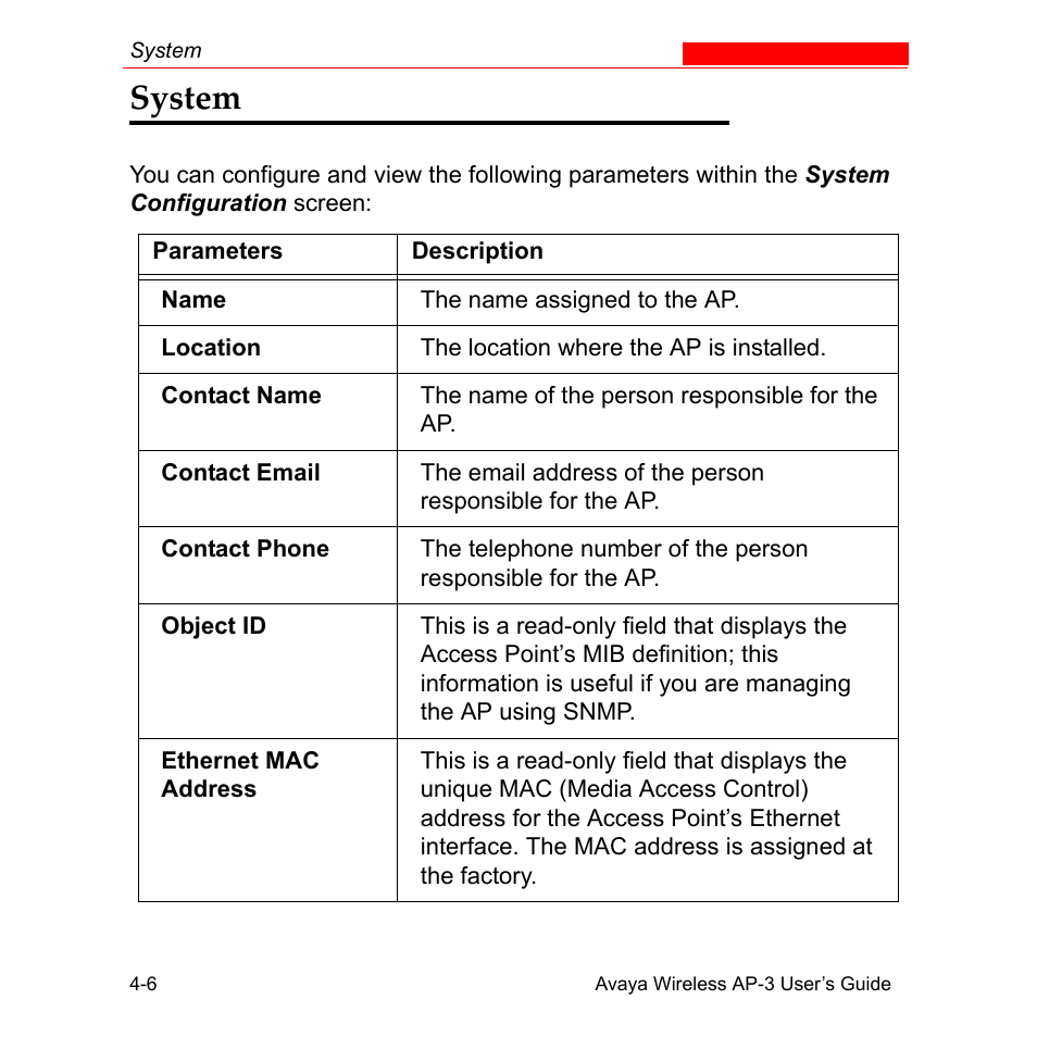 System, System -6 | Avaya Wireless AP-3 User Manual | Page 94 / 425