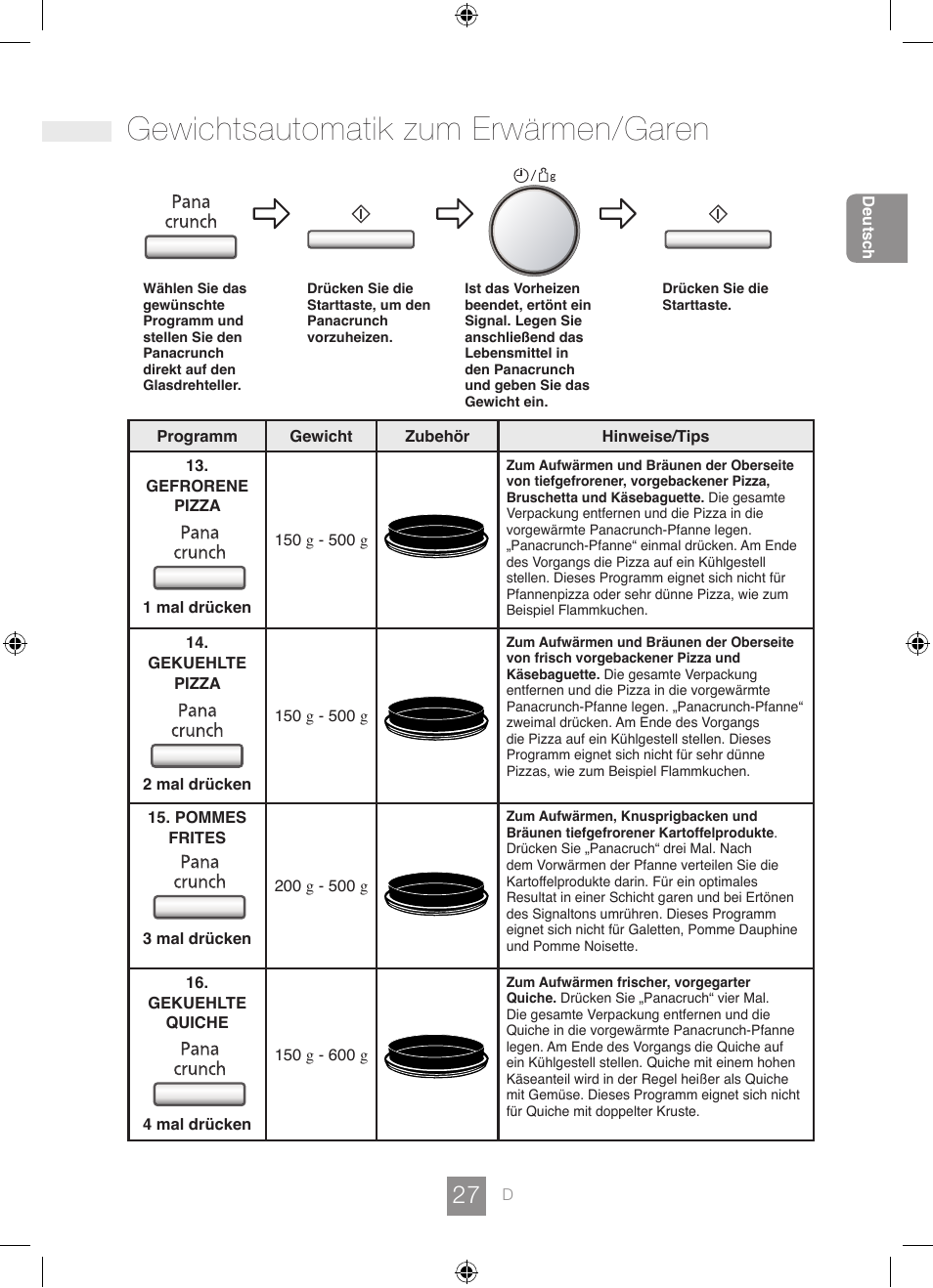 Gewichtsautomatik zum erwärmen/garen | Panasonic NNGD462M User Manual | Page 29 / 34
