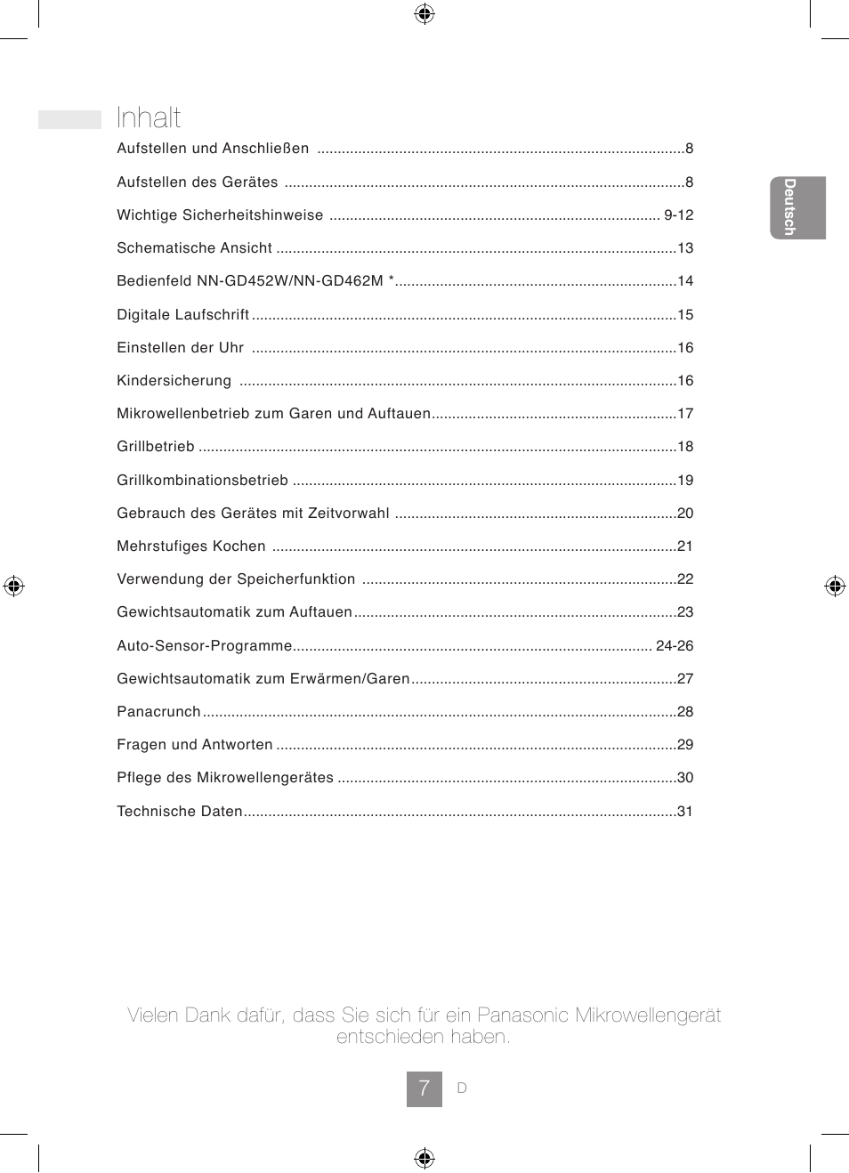 Inhalt | Panasonic NNGD462M User Manual | Page 9 / 34