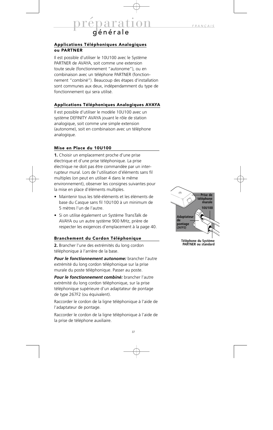 Préparation | Avaya 10U100 User Manual | Page 38 / 94
