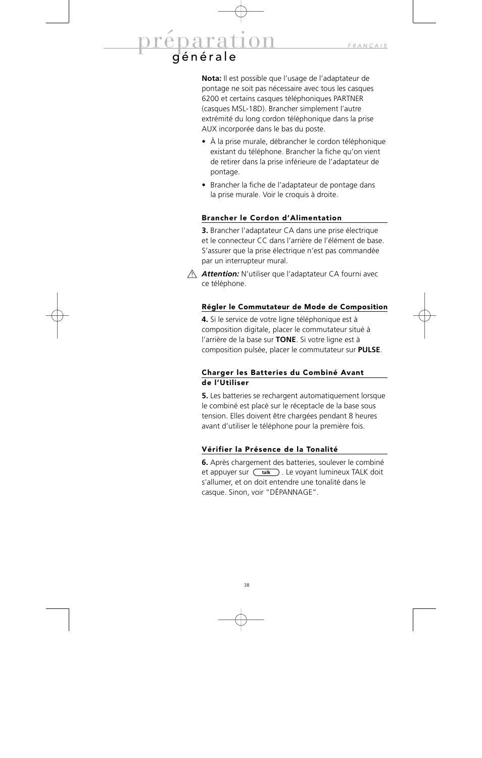 Préparation | Avaya 10U100 User Manual | Page 39 / 94