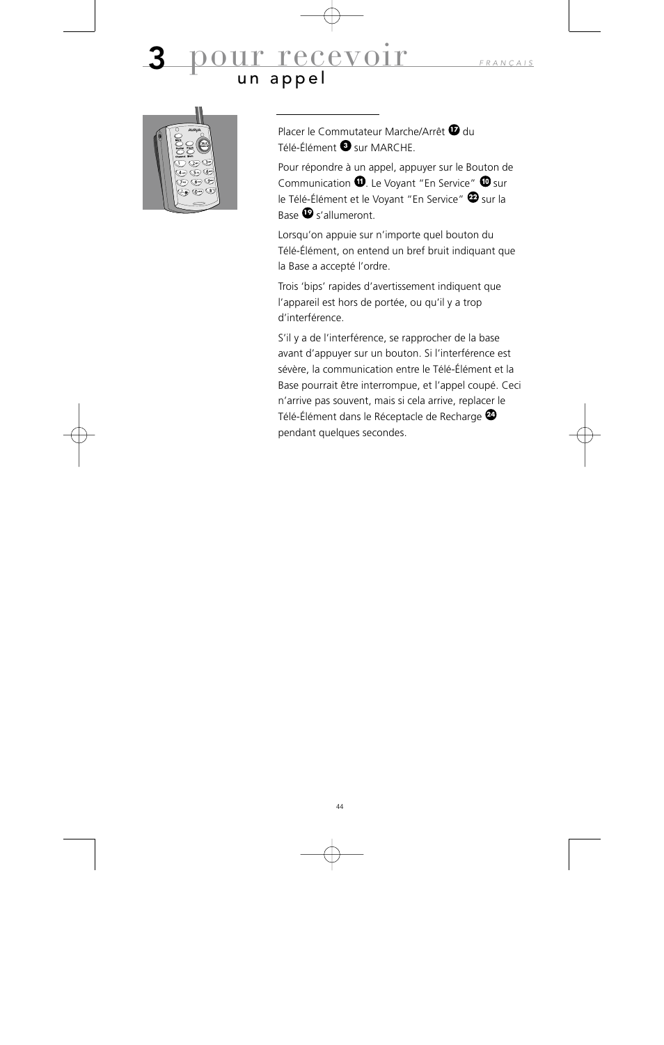 Pour recevoir | Avaya 10U100 User Manual | Page 45 / 94