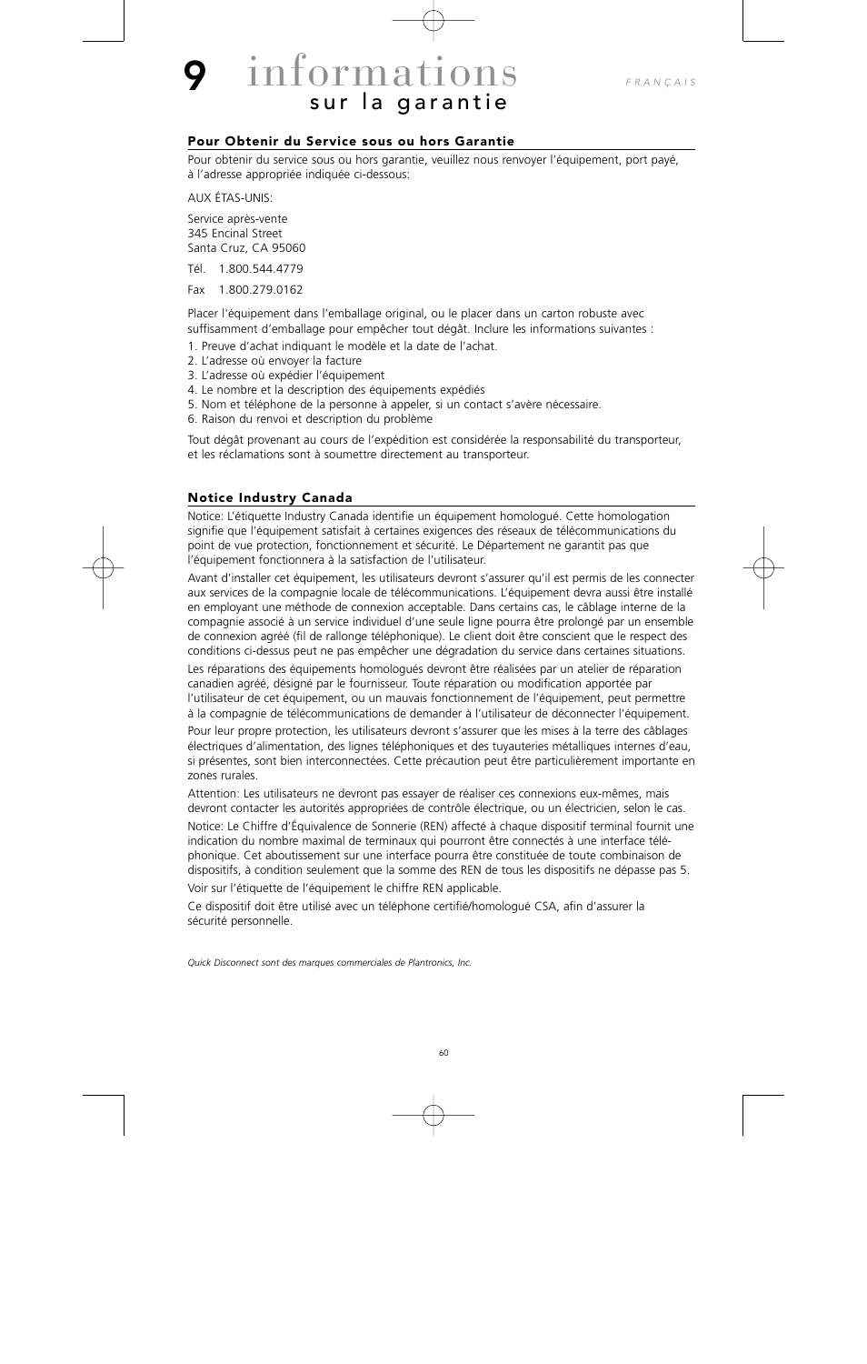 Informations | Avaya 10U100 User Manual | Page 61 / 94