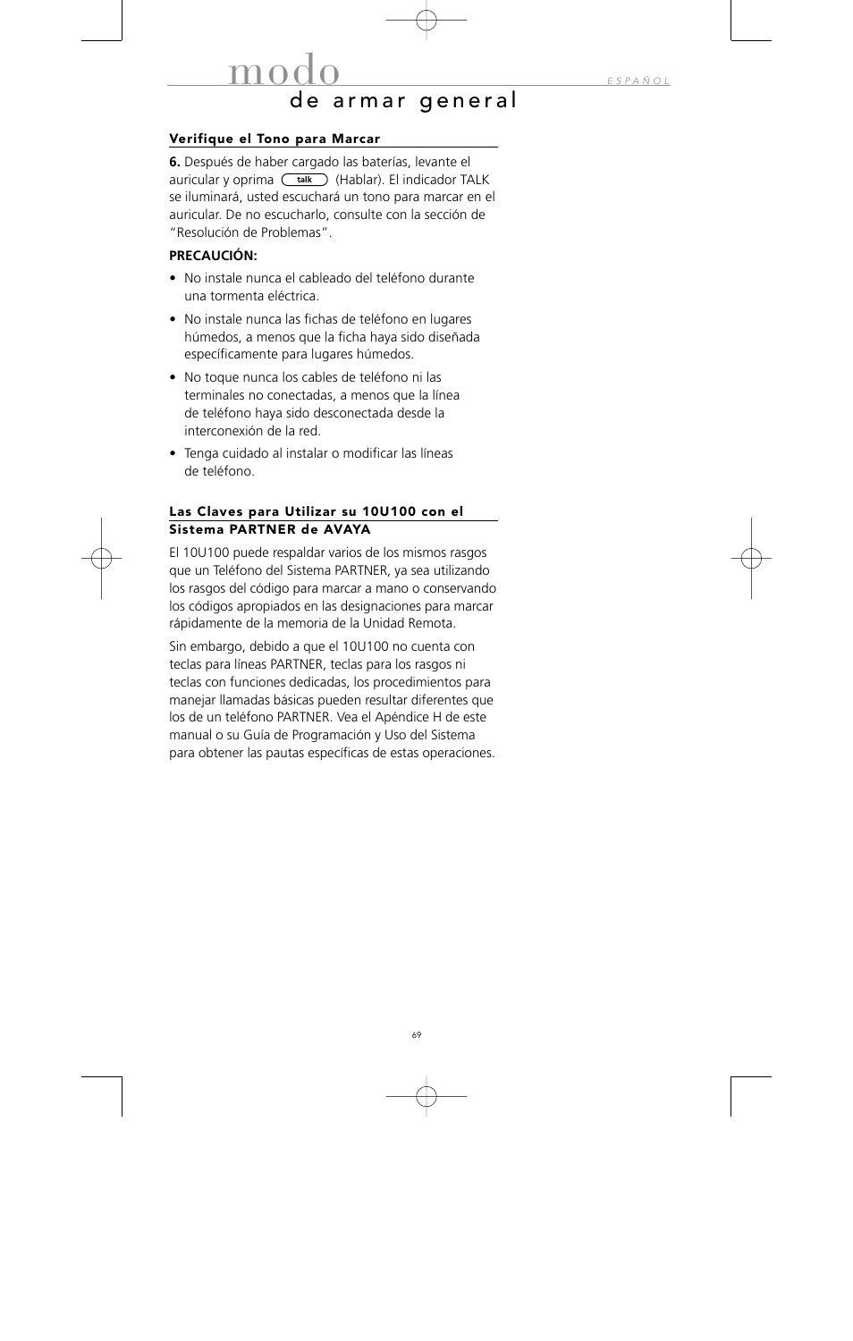 Modo | Avaya 10U100 User Manual | Page 70 / 94