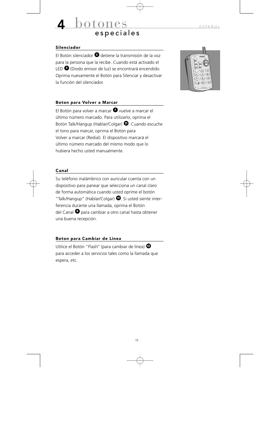 Botones | Avaya 10U100 User Manual | Page 76 / 94