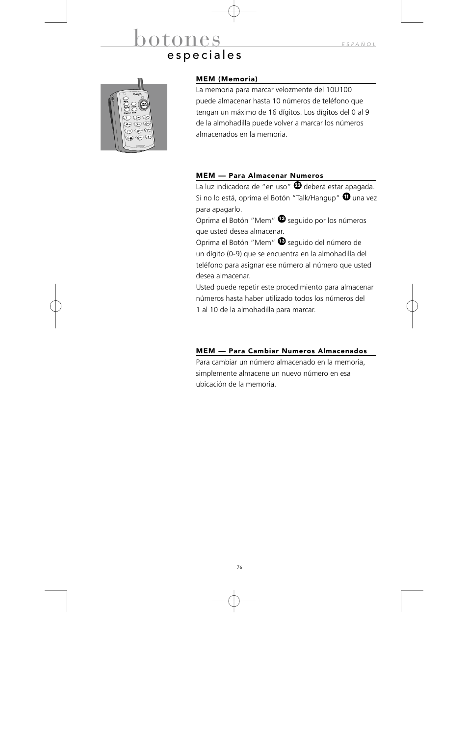 Botones | Avaya 10U100 User Manual | Page 77 / 94