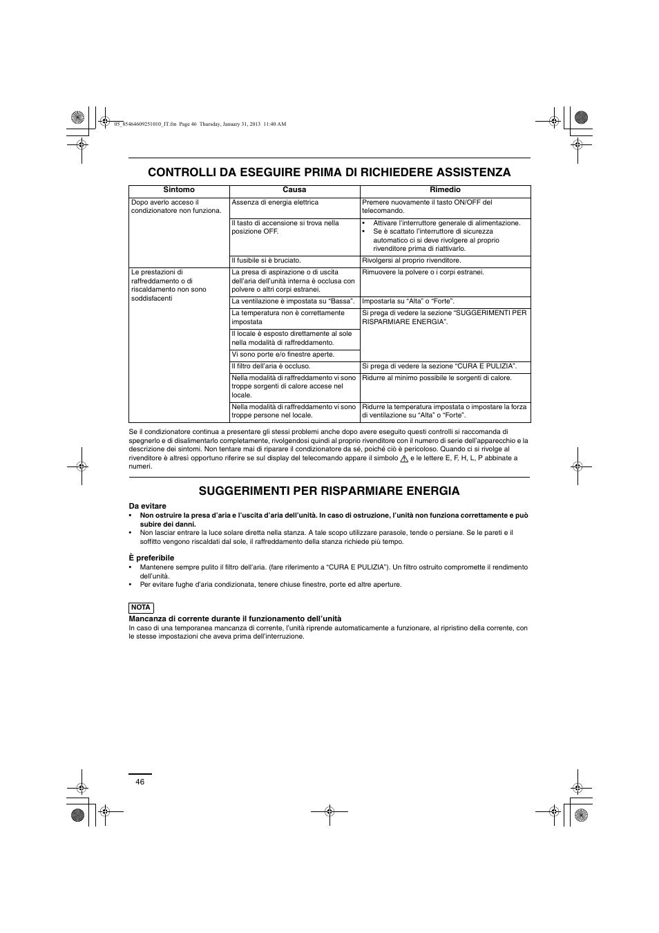 Suggerimenti per risparmiare energia | Panasonic S224ME1E5A User Manual | Page 46 / 88