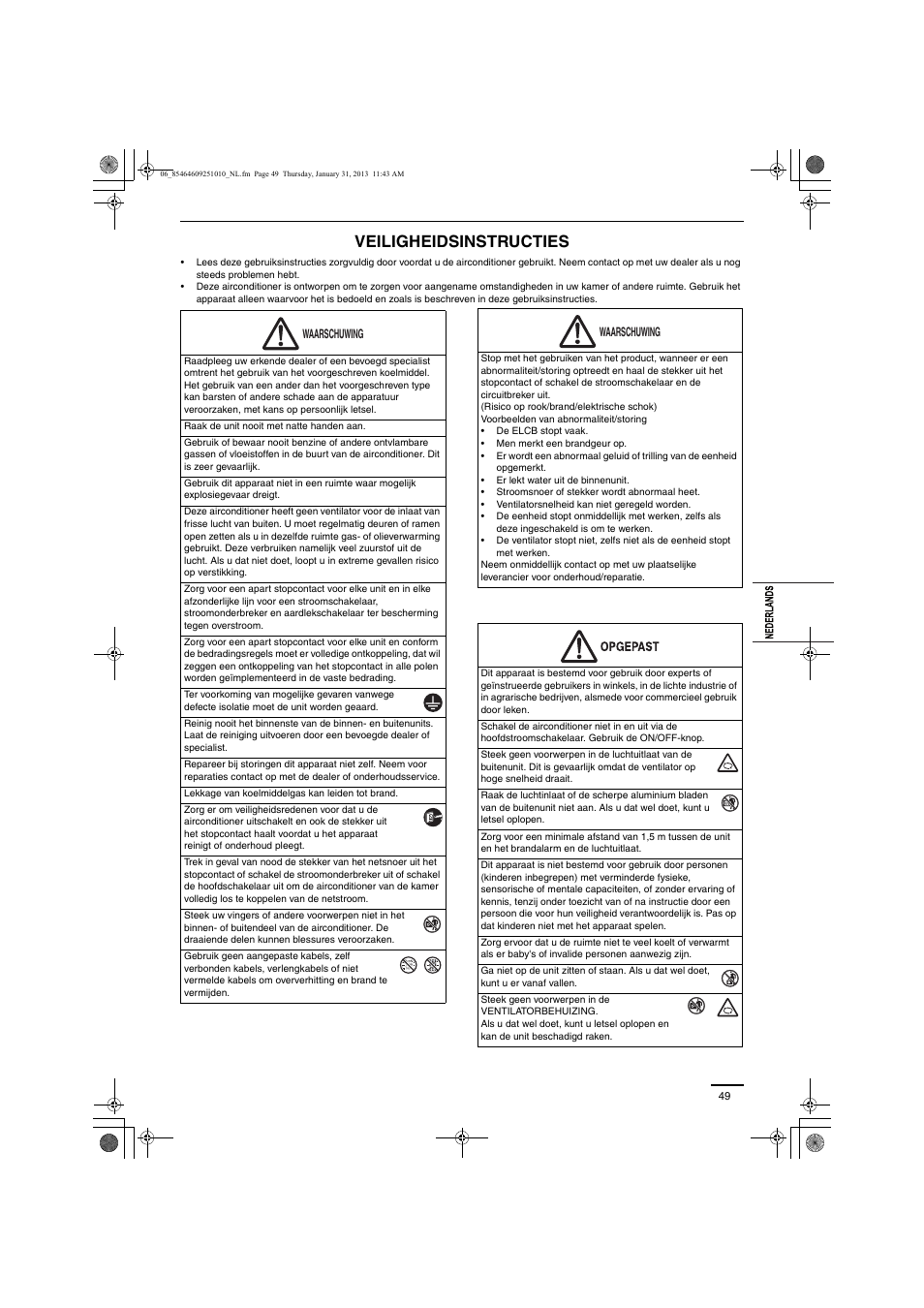 Veiligheidsinstructies | Panasonic S224ME1E5A User Manual | Page 49 / 88