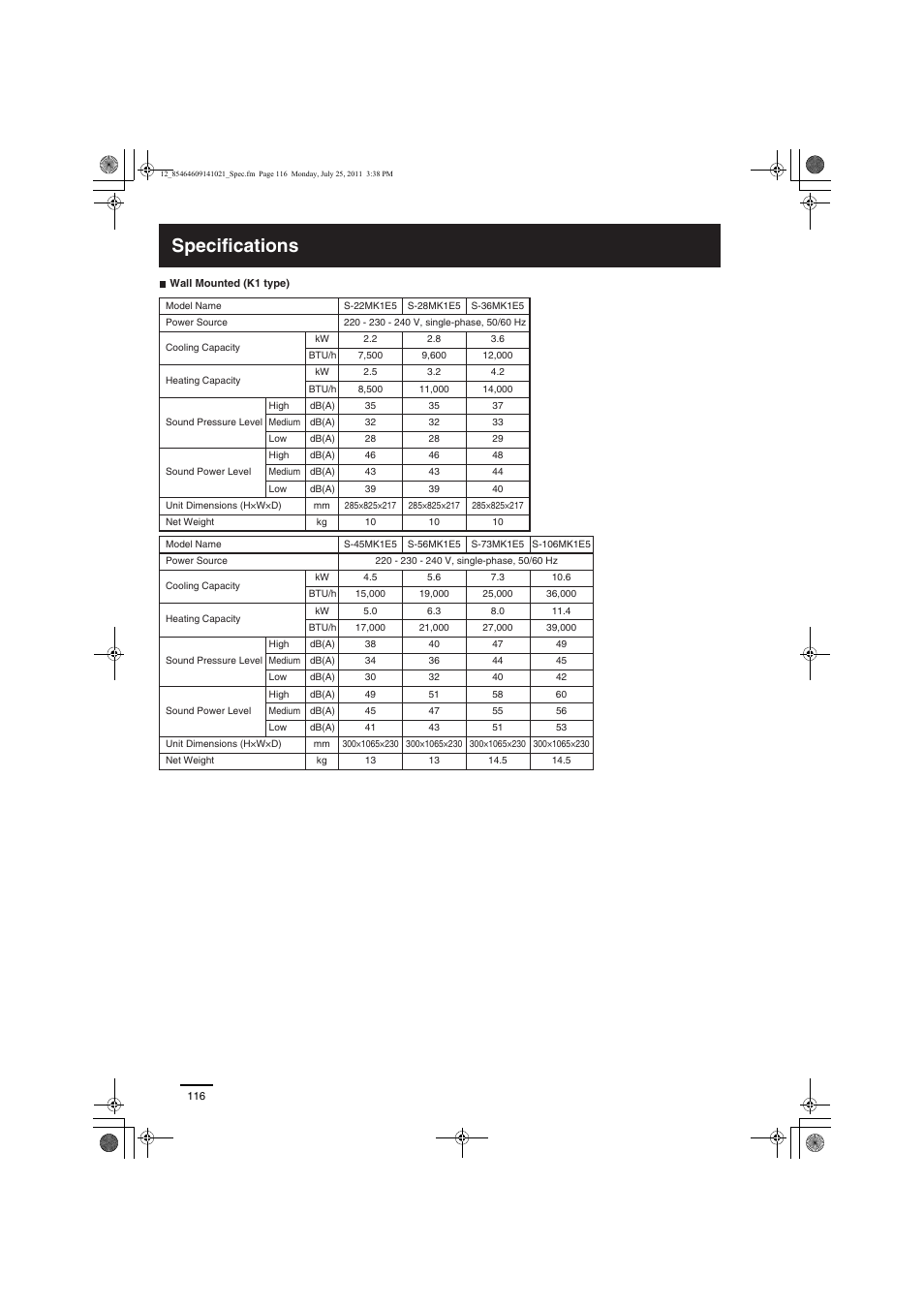 Specifications | Panasonic U5LE1E5 User Manual | Page 16 / 21