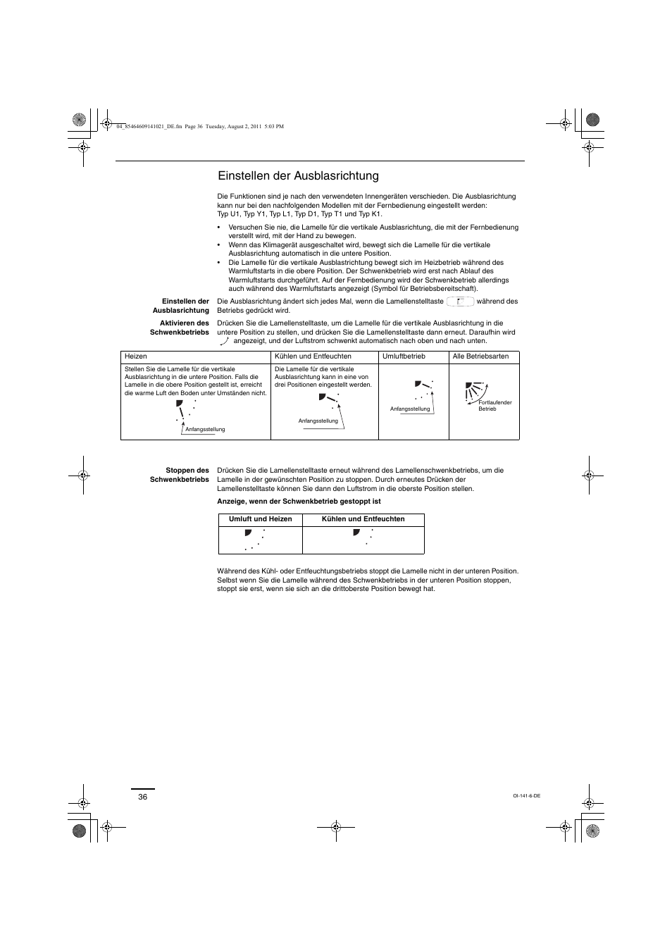 Einstellen der ausblasrichtung | Panasonic U5LE1E5 User Manual | Page 7 / 21