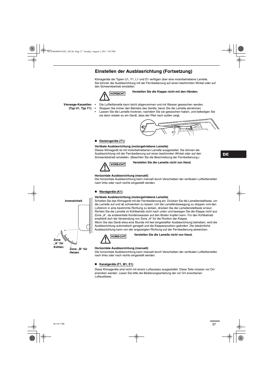 Einstellen der ausblasrichtung (fortsetzung) | Panasonic U5LE1E5 User Manual | Page 8 / 21