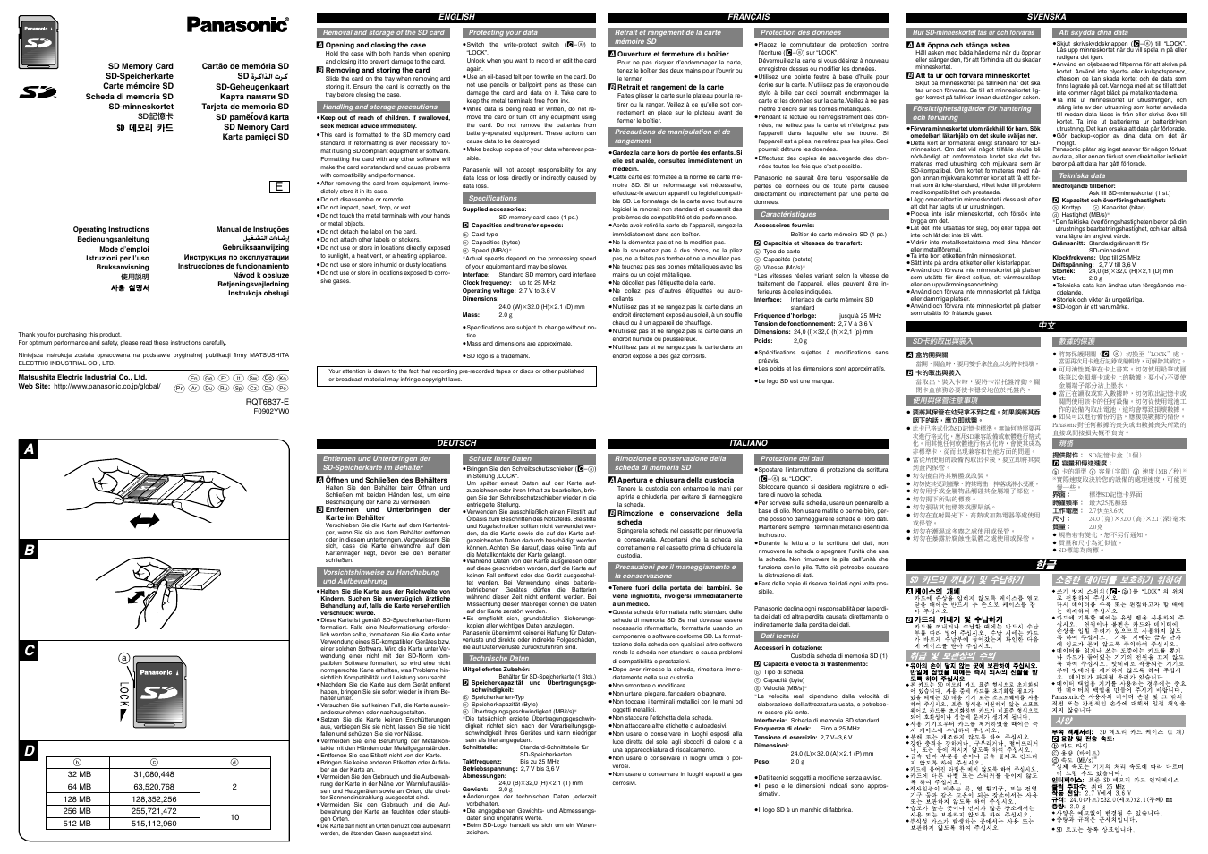 Panasonic SDMEMORYCARDE User Manual | 1 page