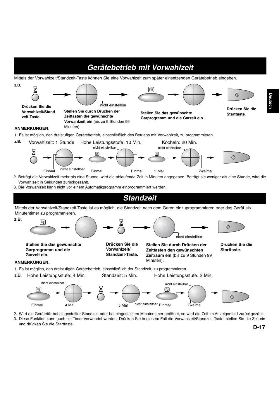 Gerätebetrieb mit vorwahlzeit, Standzeit, D-17 | Panasonic NNCT756 User Manual | Page 20 / 23