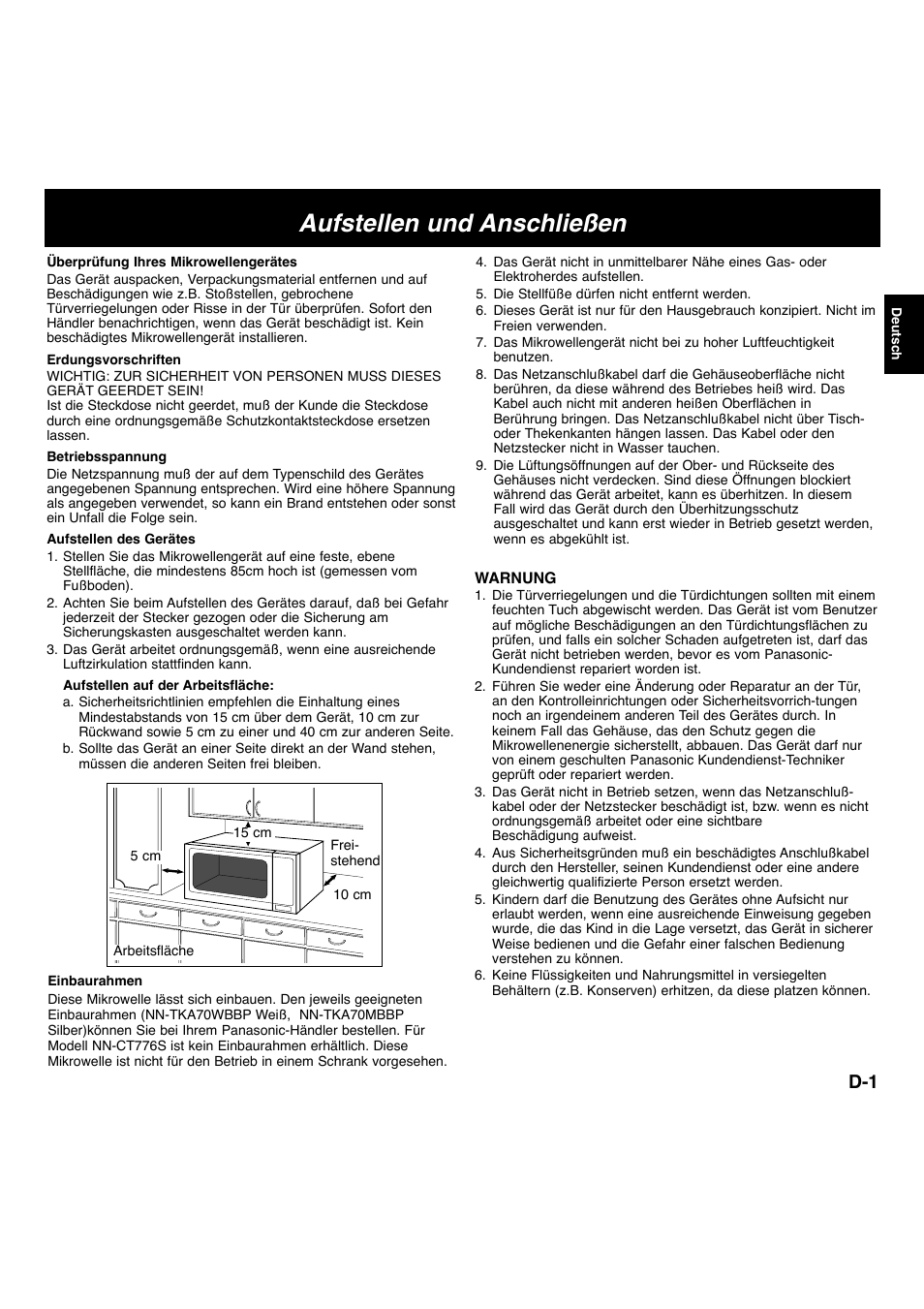 Aufstellen und anschließen | Panasonic NNCT756 User Manual | Page 4 / 23