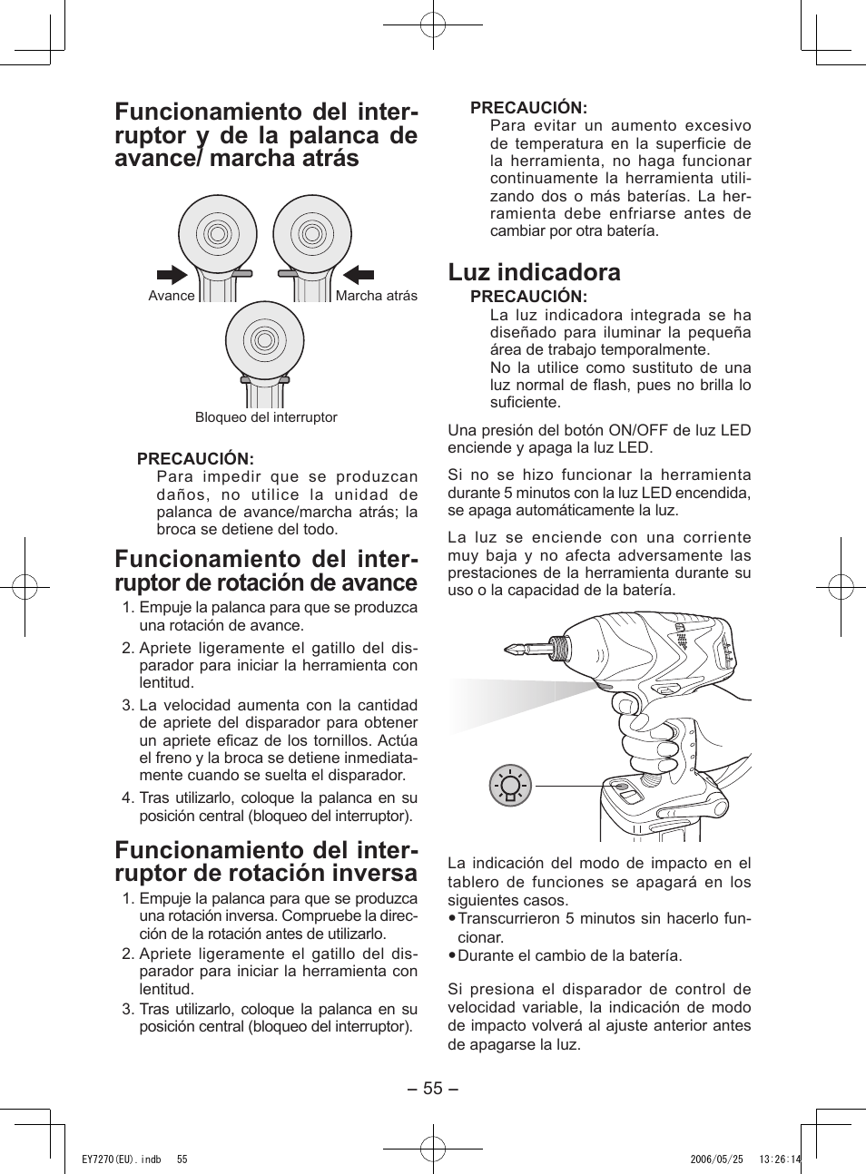 Luz indicadora | Panasonic EY7270 User Manual | Page 55 / 120