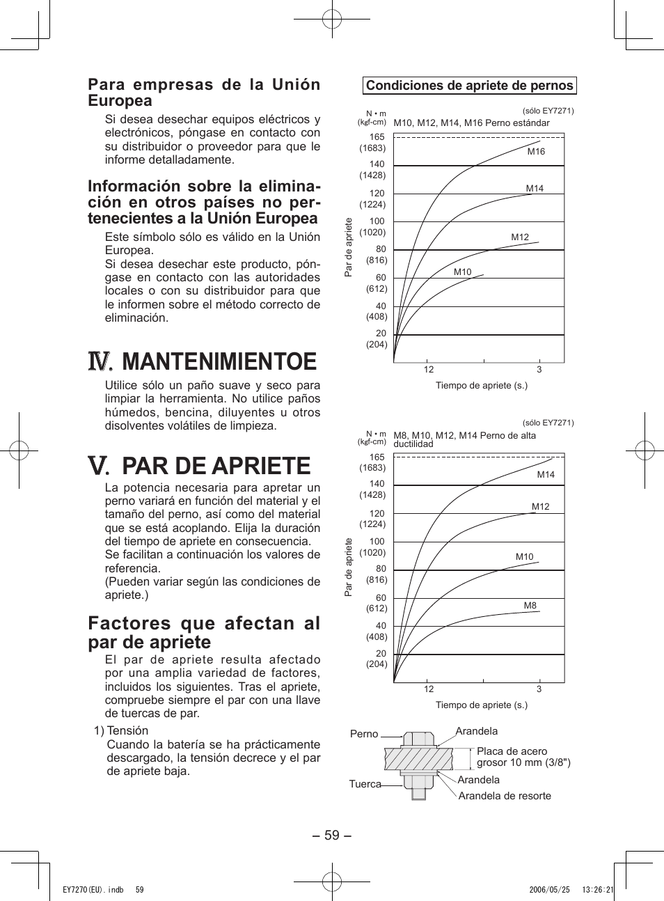 Mantenimientoe, Par de apriete, Factores que afectan al par de apriete | Para empresas de la unión europea | Panasonic EY7270 User Manual | Page 59 / 120