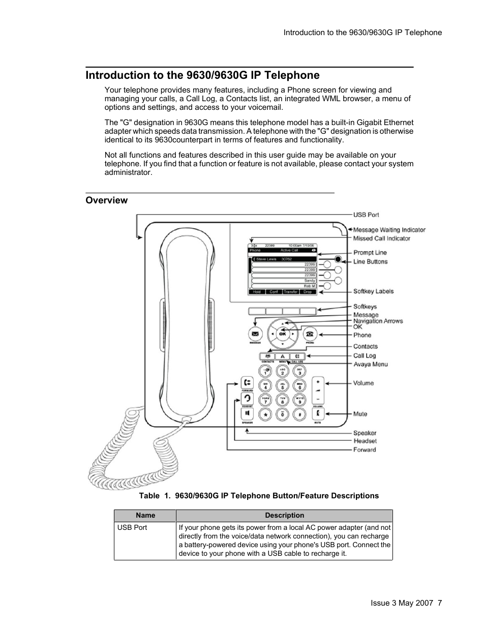 Introduction to the 9630/9630g ip telephone, Overview | Avaya one-X User Manual | Page 7 / 26