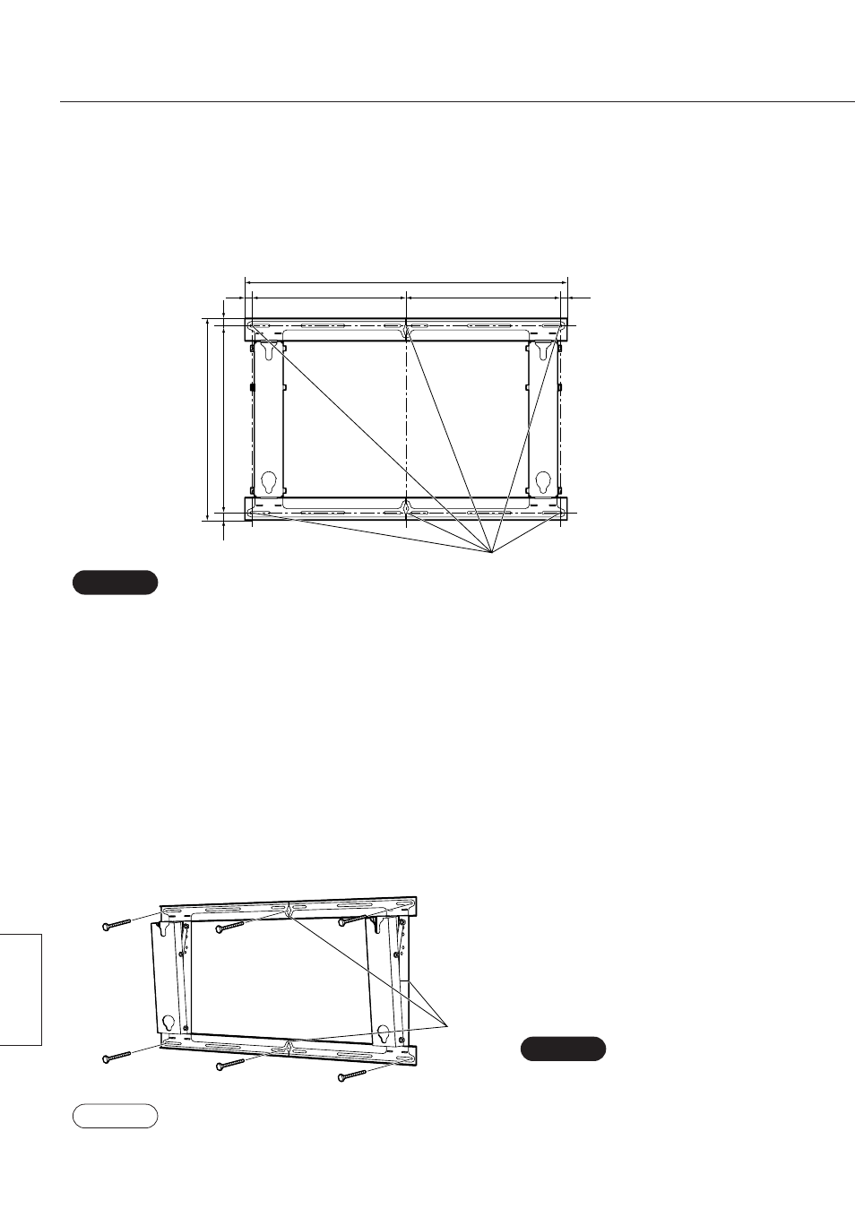 Monteringsprocedure, Kontrol af monteringsstedets belastningsevne, Montering af vægbeslaget på væggen | Panasonic TYWK42PR7 User Manual | Page 46 / 58