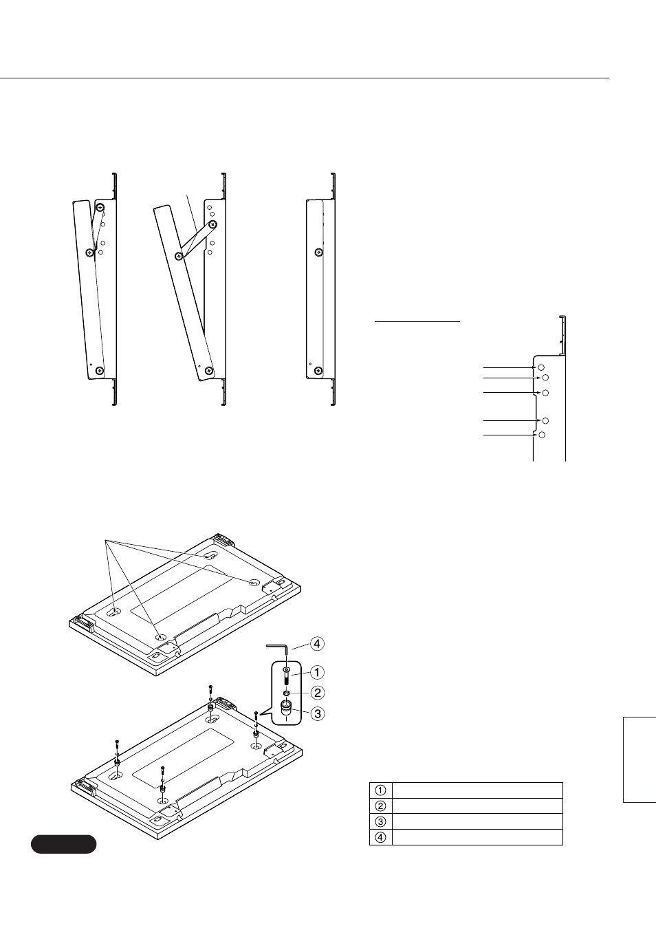 Justering af vægbeslagets vinkel, Klargøring af plasmaskærmen, Dansk | Sæt afstandstyllerne på skærmen | Panasonic TYWK42PR7 User Manual | Page 47 / 58
