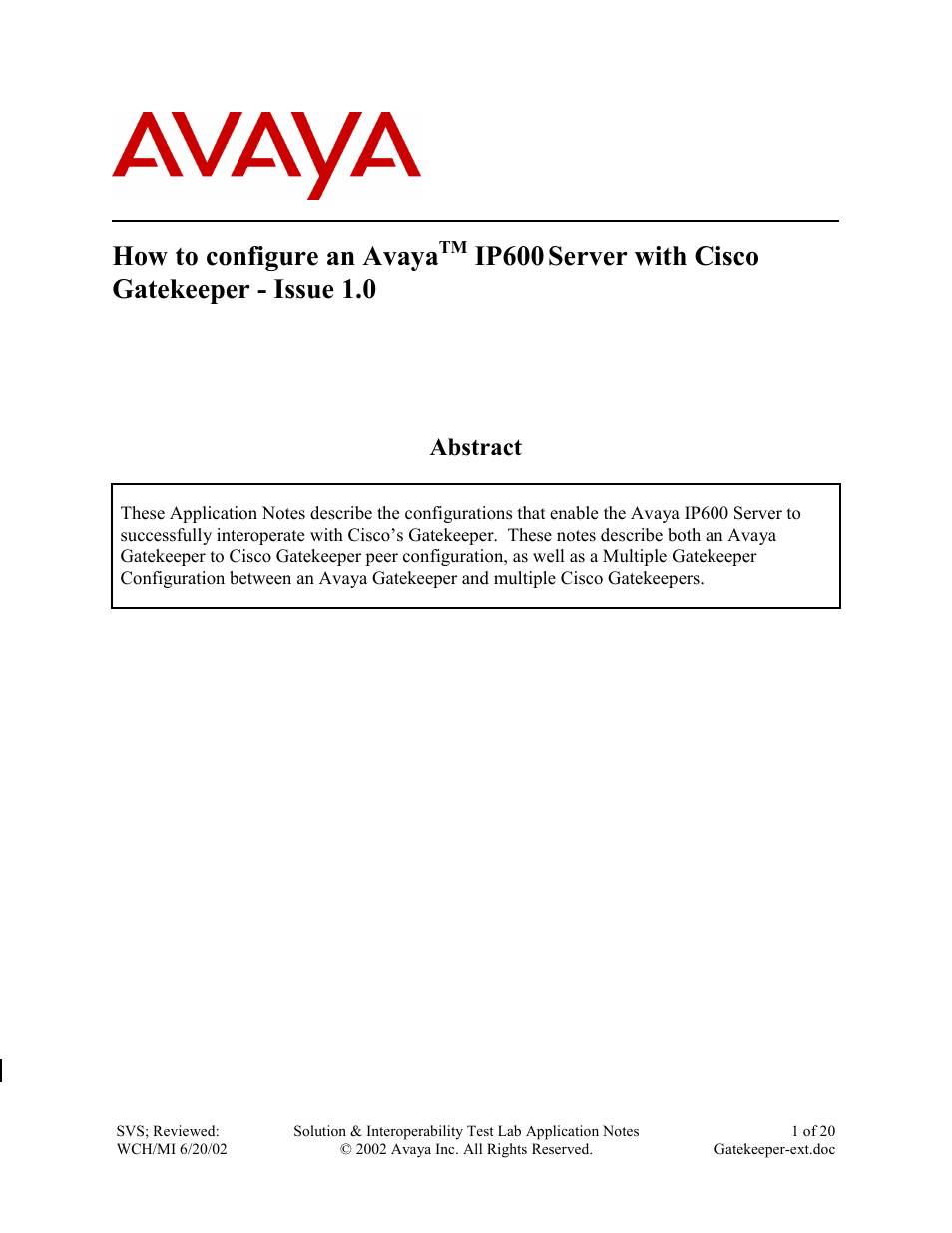 Avaya IP600 User Manual | 20 pages