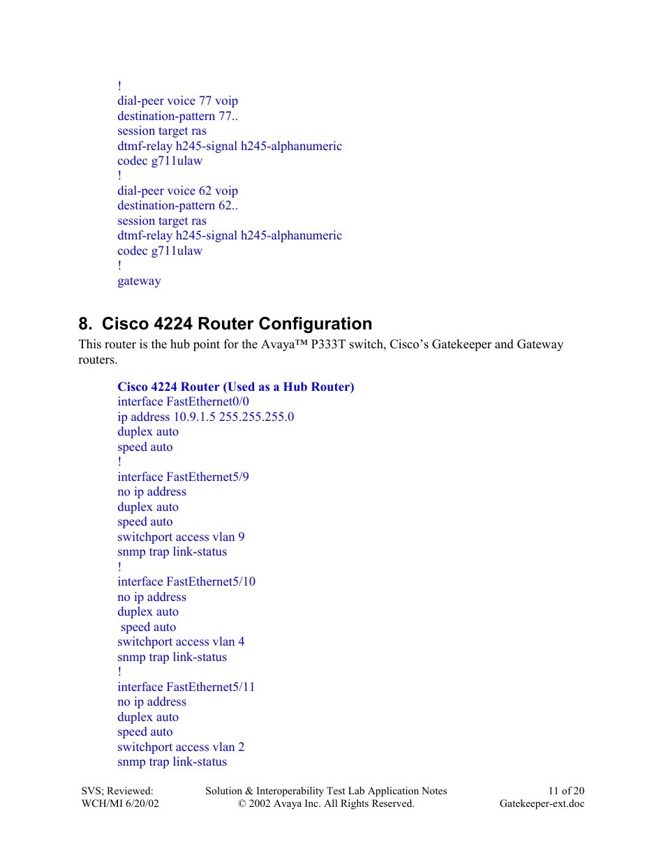 Cisco 4224 router configuration | Avaya IP600 User Manual | Page 11 / 20