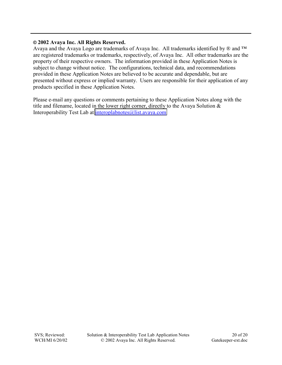 Avaya IP600 User Manual | Page 20 / 20